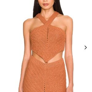 Lovers and friends Maliclk Tan Crochet Set Sm Top XS Skirt